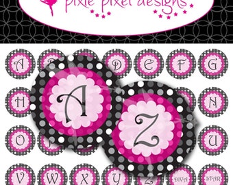 Instant Download - Pink and Gray Dot Alphabet 1 inch Bottle Cap Disc-Its Scrapbooking Boutique Digital Collage Art Sheet