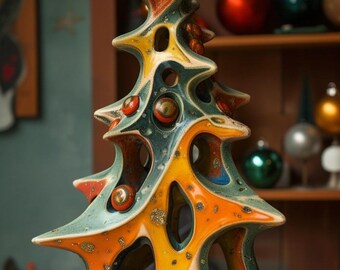 surreal Christmas tree sculpture mid-century modern