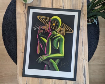 Playing Chess | Naked Female Body | Abstract Woman Art | Green, Gold, and Black | Museum-Quality Print | Framed or Unframed