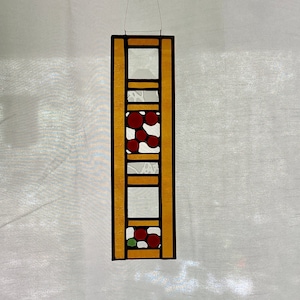 Amber stained glass suncatcher,, fused + stained glass window accent in a small glass panel, bright glass art hanging, window decoration