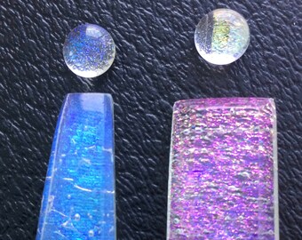 5 clear dichroic glass jewelry cabochons