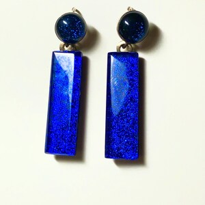 Double Drop Blue Dichroic Glass Earrings  1.75" on  Sterling Silver