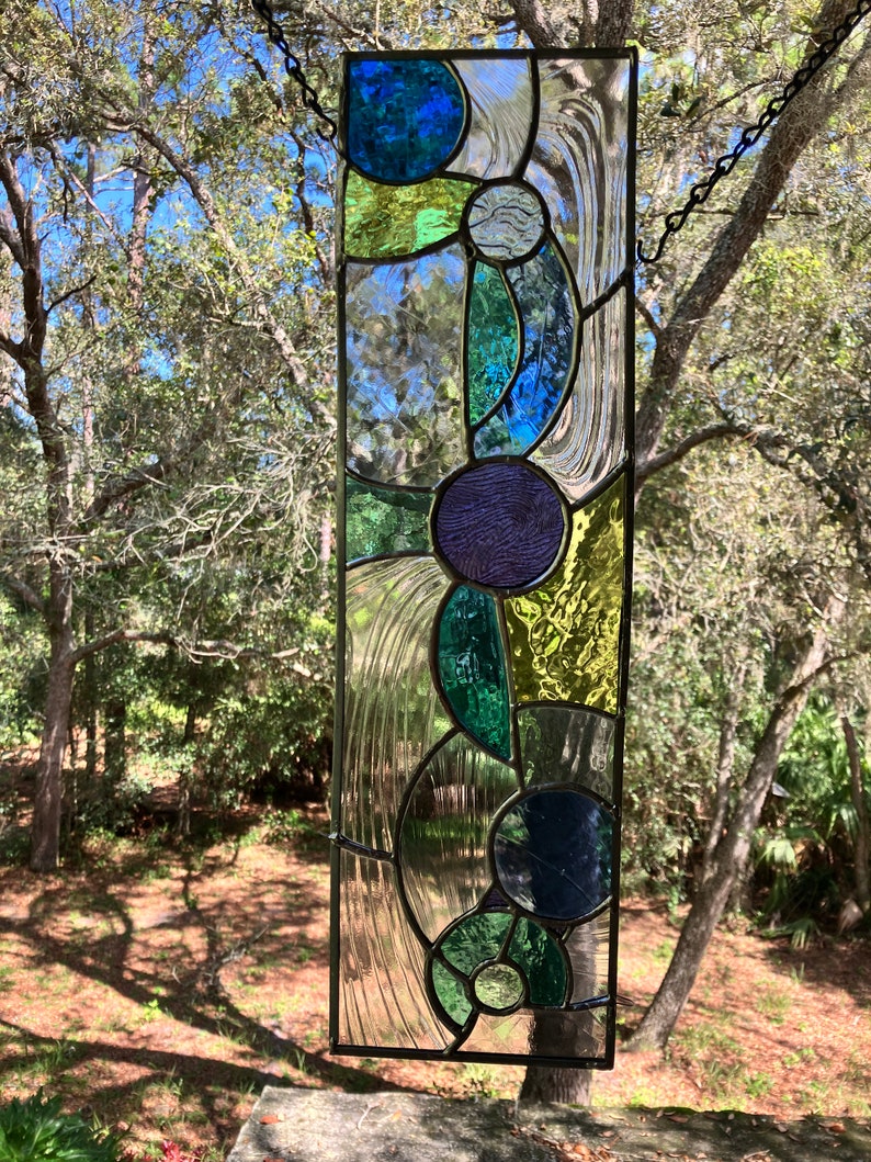 Abstract stained glass panel, vertical or horizontal, transom sidelight privacy window bild 5