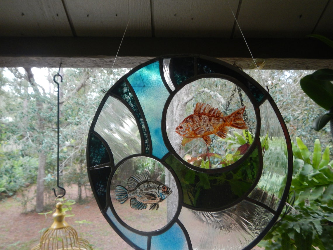 Sunfish Stained Glass Hanging /Fish Stained Glass Panel/ House Etsy