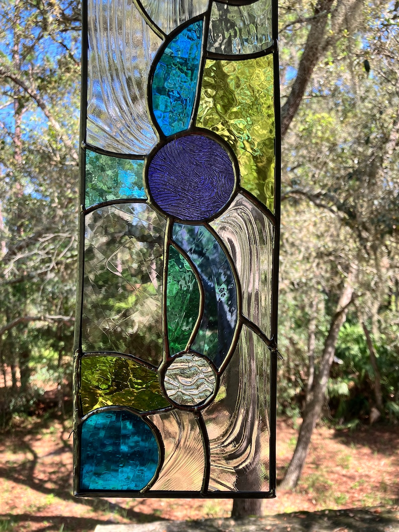 Abstract stained glass panel, vertical or horizontal, transom sidelight privacy window bild 6