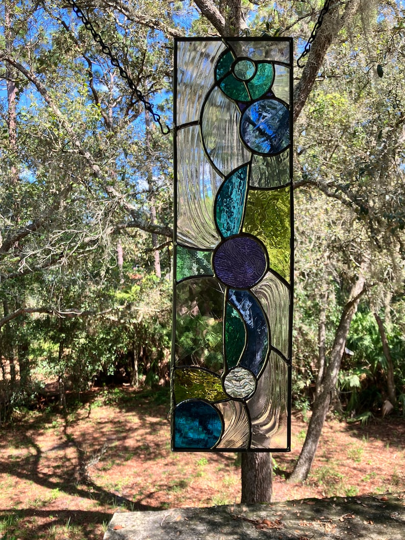 Abstract stained glass panel, vertical or horizontal, transom sidelight privacy window bild 2