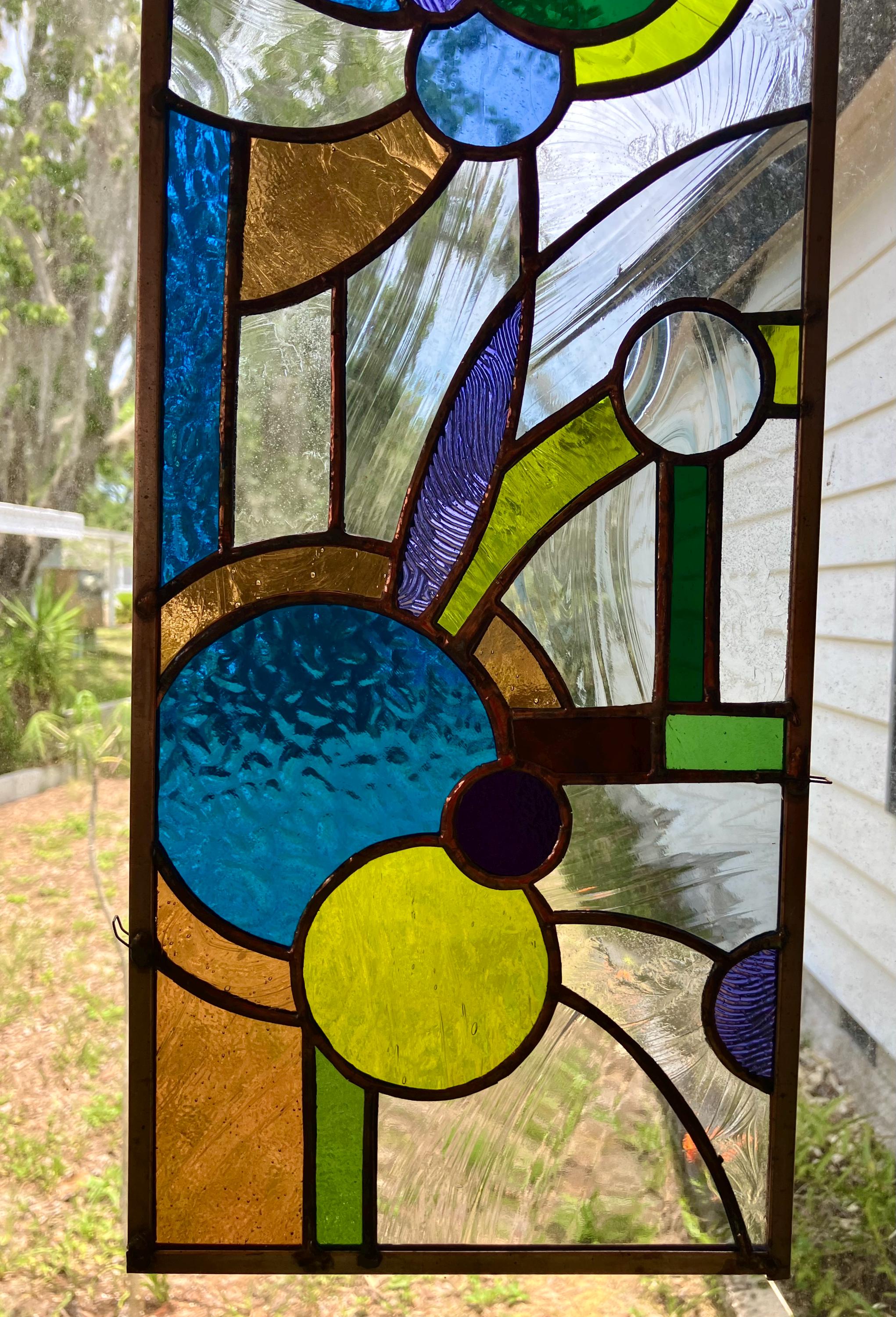 Abstract Stained Glass Window Panel, Copper Frame, Customizable 7.25x26 ...