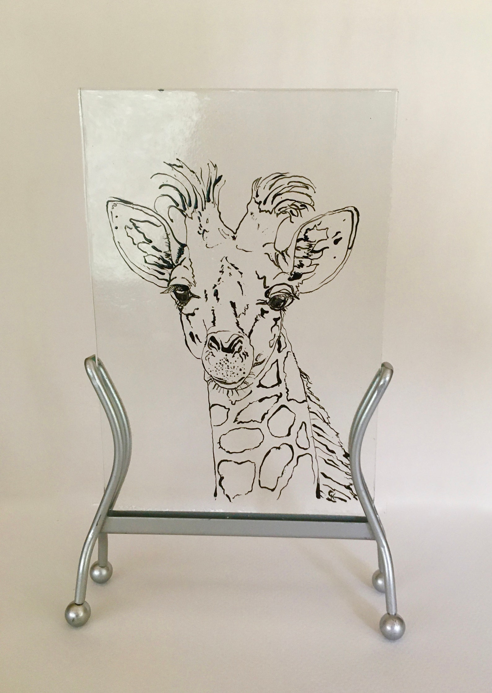 Giraffe Portrait in glass Giraffe painting free shipping Etsy
