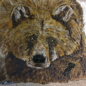 Fused Glass Grizzly Bear Panel – Wildlife Art, Naturalist Decor