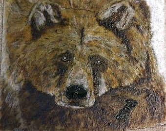 Fused Glass Grizzly Bear Panel – Wildlife Art, Naturalist Decor