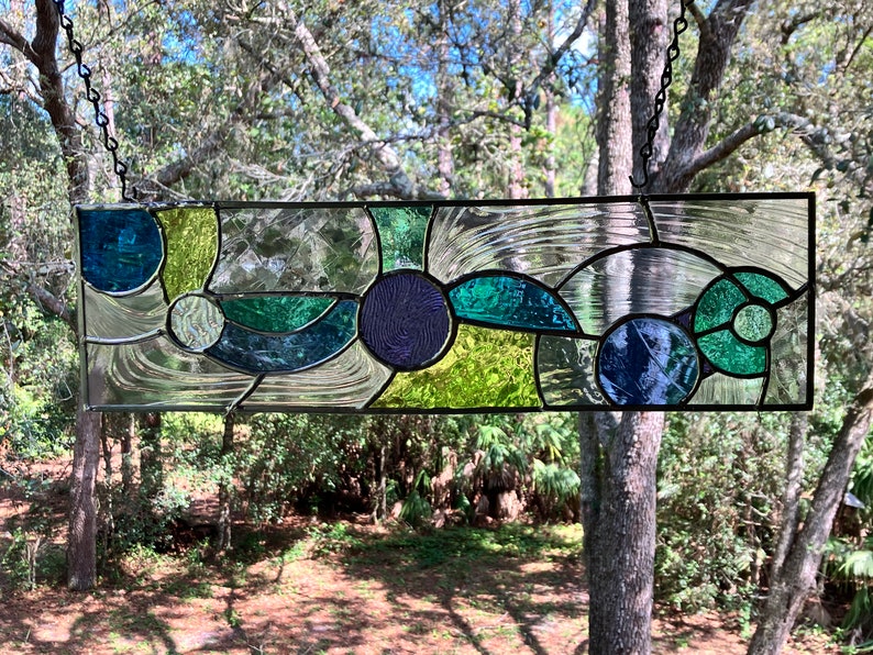 Abstract stained glass panel, vertical or horizontal, transom sidelight privacy window bild 4
