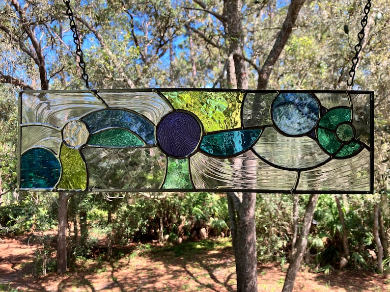 Abstract stained glass panel, vertical or horizontal, transom sidelight privacy window bild 1