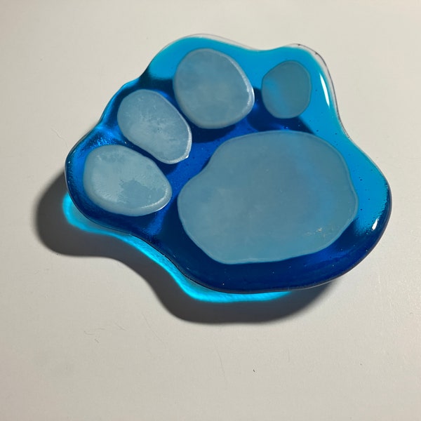 Fused glass dog paw print trinket bowl -great gift for that dog lover on a present list, mini ring, spare change, dog treat, or tea bag bowl