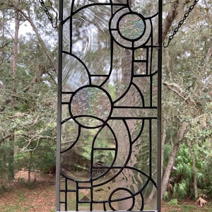 Clear contemporary abstract stained glass panel