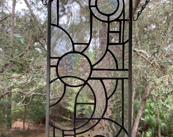 Clear contemporary abstract stained glass panel