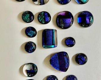 23 blue purple fused dichroic glass cabs for jewelry, mosaics, mixed media...