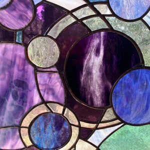 Purple Galaxy stained glass art window hanging or wall art, Unique one of a kind, contemporary art 21 round made with mouth blown glass image 4