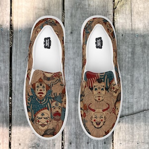 Whimsical Creepy Circus Clowns Women&#39;s Slip-On Canvas Sneakers Halloween Gothic Clowncore