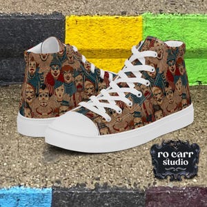 Scary Clown Circus Men’s High Top Canvas Sneakers - Gothic Vintage Halloween Style