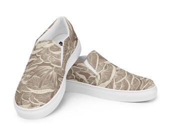 Woodsy Beige Mushroom Women&#39;s Slip-On Canvas Sneakers