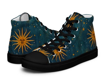 Celestial Sun and Starry Sky  - Women's High Top Canvas Sneakers