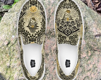 Groundhog Day Damask Slip-On Canvas Sneakers for Women - Unique Pattern Shoes