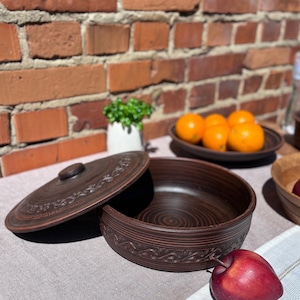 Large Clay Pot With a Lid for baking bread Unglazed  Baking Dish Terracotta Pot Clay Cooking Pot Kitchenwarе Rustic Stoneware Redware