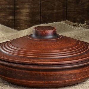 Großer Tontopf, Ukrainische Keramik, Großer Tontopf zum Backen mit Deckel, Terrakotta-Topf, Kochtopf, Küchengeschirr, Rustikaler unglasierter Topf, Backform