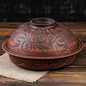 Large clay pot Ukrainian pottery Large clay pot for baking Bread with a lid terracotta  Unglazed pot clay Pan for pilaf rustic Dutch oven