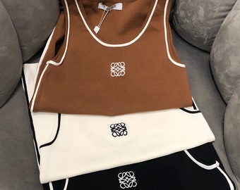 Women Designer Puzzle Anagram Tank Top White and Black, Comfortable Stylish for Spring-Summer Everyday Wear,Designer Minimalist Women Top