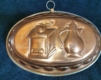 Rare Large Vintage Copper Oval Cake or Jelly Mold