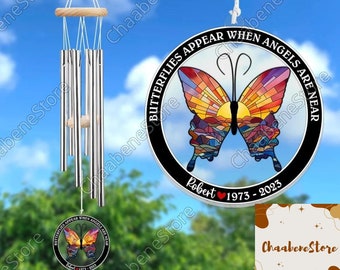 Las mariposas aparecen cuando los ángeles están cerca de campanas de viento, campanas personalizadas, campanas de viento conmemorativas al aire libre, campanas de viento colgantes