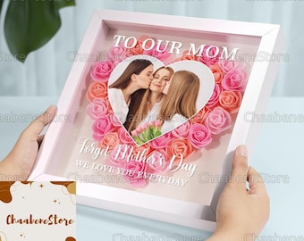 Caja de marco de mamá de foto personalizada, caja de sombra de flores personalizada de la familia, caja de marco de flores del día de la madre, regalo para mamá