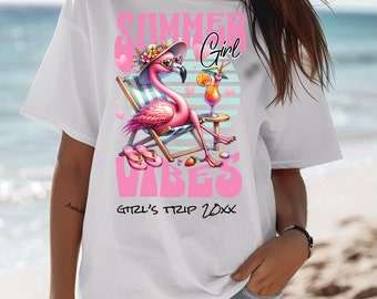 Summer Vibes Shirts, Boho Shirts, Beach shirts, Summer Shirt, Birthday Gift, Girl Friends, Shirt for Women, Shirt for Mom, Pink Flamingo Tee