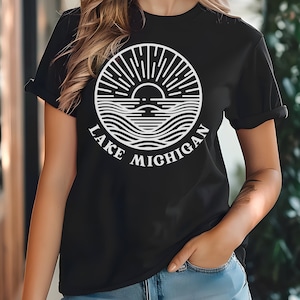 Lake Michigan Tee, Michigan Tshirt, Lake Shirt, Vacation Shirt, Souvenir Tee, Lake Michigan Sunset, Great Lakes, Sunset Rays Wavy Tee