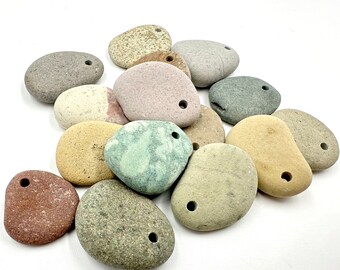 Drilled stone beads - Pebble beads - Natural stone beads - Alaska River stones - Beach pebbles - Bohemian bead supply - Raw stone - Eco bead