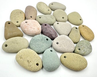 Drilled stone beads - Pebble beads - Natural stone beads - Alaska River stones - Beach pebbles - Bohemian bead supply - Raw stone - Eco bead