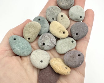 Drilled stone beads - Pebble beads - Natural stone beads - Alaska River stones - Beach pebbles - Bohemian bead supply - Raw stone - Eco bead