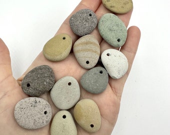 Drilled stone beads - Pebble beads - Natural stone beads - Alaska River stones - Beach pebbles - Bohemian bead supply - Raw stone - Eco bead