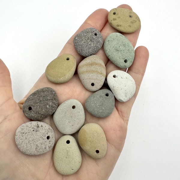 Drilled stone beads - Pebble beads - Natural stone beads - Alaska River stones - Beach pebbles - Bohemian bead supply - Raw stone - Eco bead