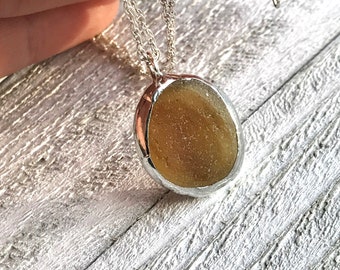 Sea Glass Necklace - Sea Glass Jewelry - Amber Beach Glass - Beach Jewelry - Sterling silver necklace - Beach Lover Gift - Real Sea Glass