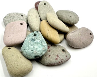 Drilled stone beads - Pebble beads - Natural stone beads - Alaska River stones - Beach pebbles - Bohemian bead supply - Raw stone - Eco bead