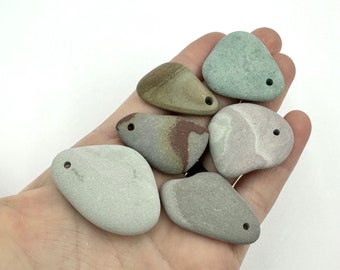 Drilled stone beads - Pebble beads - Natural stone beads - Alaska River stones - Beach pebbles - Bohemian bead supply - Raw stone - Eco bead