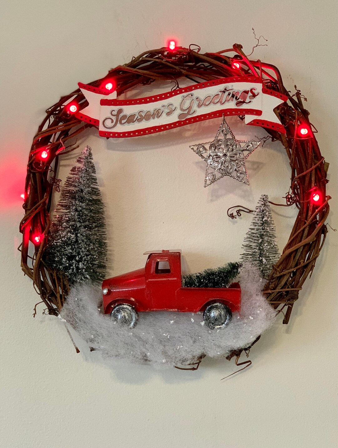 Seasons Greetings Truck Tree Vine Holiday Wreath - Etsy