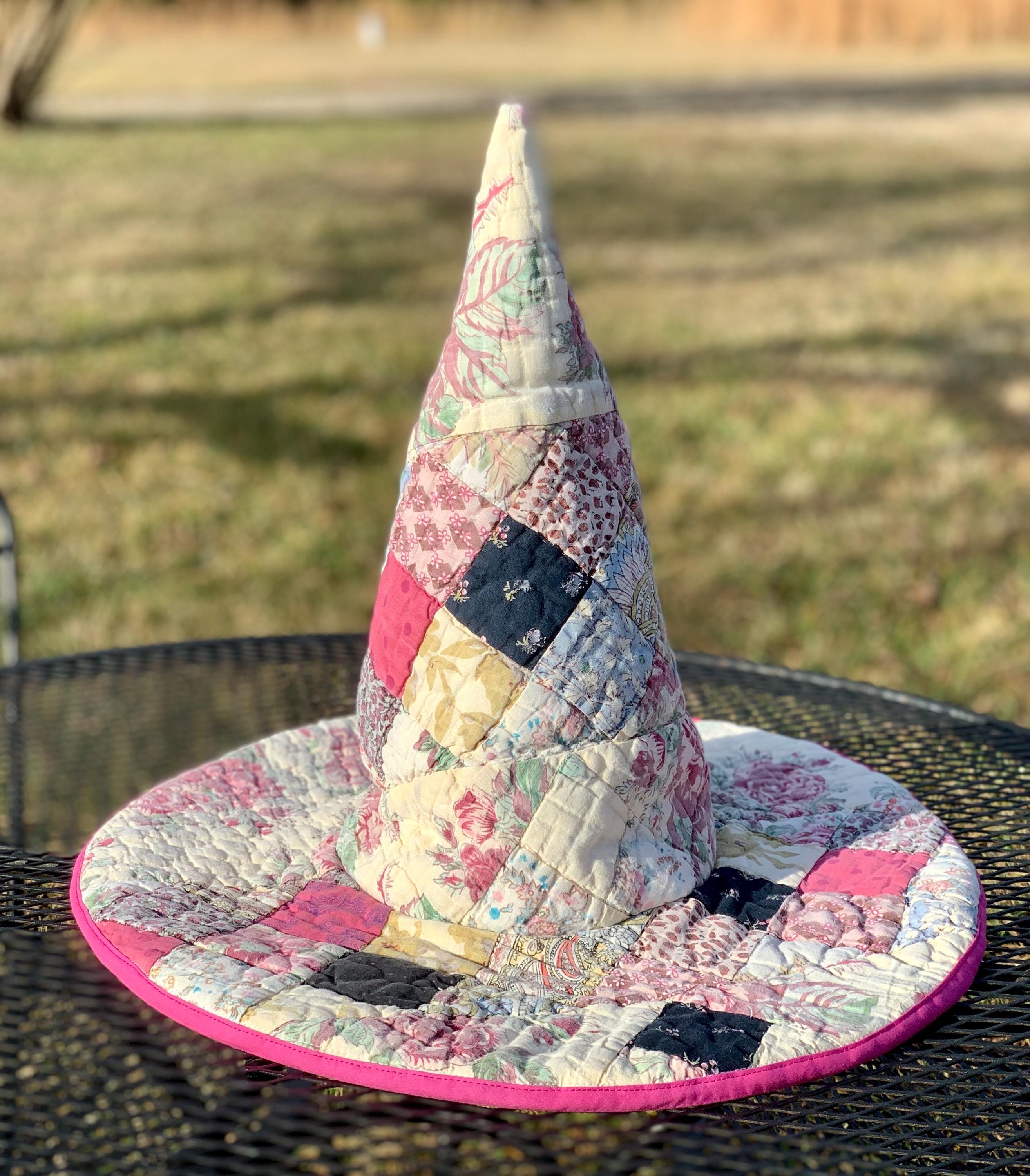 Handmade Reversible Patchwork Wizard Witch Hat Black Burgundy Whimsigoth Cosplay Wizard Hat- Burgundy – cravencrow.costuming main image 2