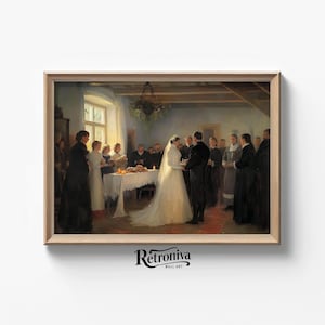 A Couple&#39;s Marriage Scene Antique Oil Painting | Romantic Couple Art Print Vintage Victorian Wall Decor | Retroniva PRINTABLE Art CPL-020