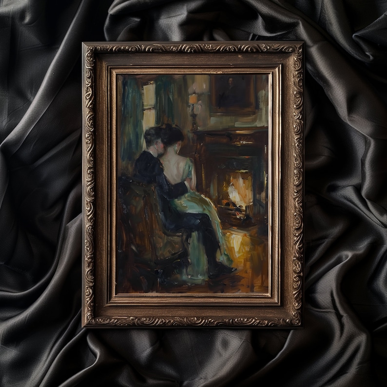 Romantic Couple Scene Wall Art | Antique Love Oil Painting | Vintage ...
