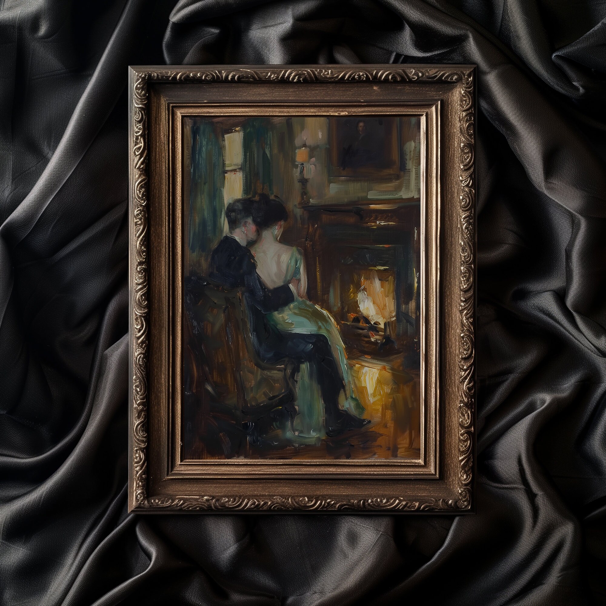Romantic Couple Scene Wall Art | Antique Love Oil Painting | Vintage ...