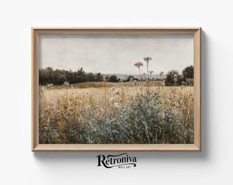 Rustic Wildflower Field Painting Vintage Landscape Art Print | Country Field Wall Art Farmhouse Decor | Retroniva PRINTABLE Art LND-014