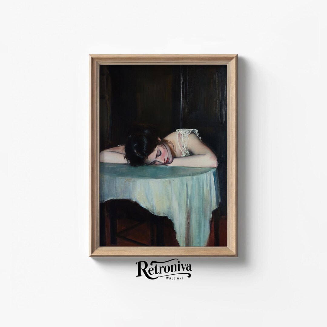 Sleepy Woman Portrait Art Print | Victorian Tired Woman Scene Vintage ...